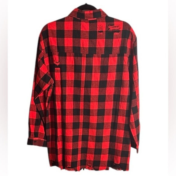Red and Black  Distressed Plaid Button-Up Shirt - Picture 4 of 4